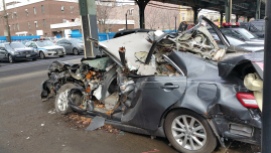 Wrecked Camry in the Bronx on Broadway